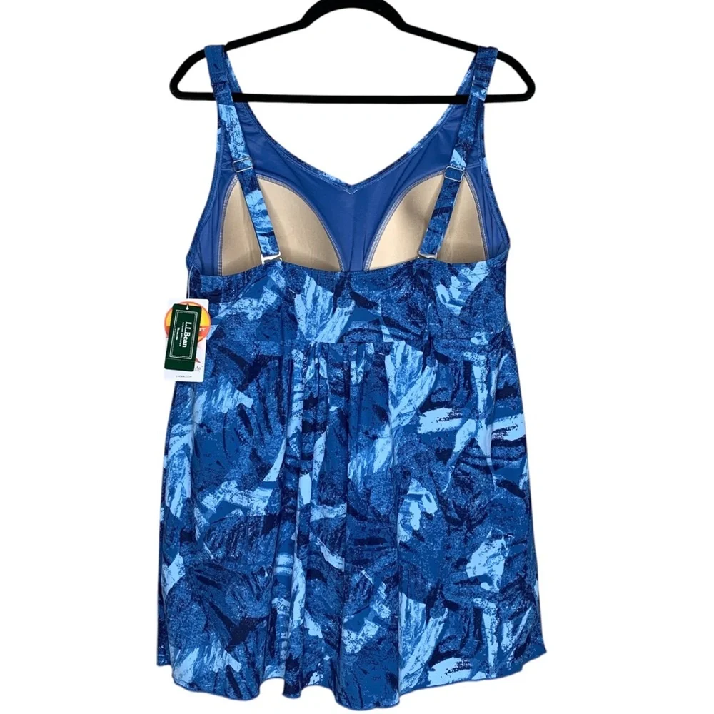 L.L.Bean Shaping Swimwear Tankini Top 18 Reg UPF 50+ Soft Drape Blue Multi NEW